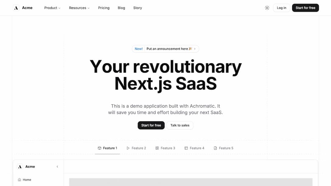 Achromatic SaaS landing page hero section with headline, value proposition, and call-to-action buttons in light theme