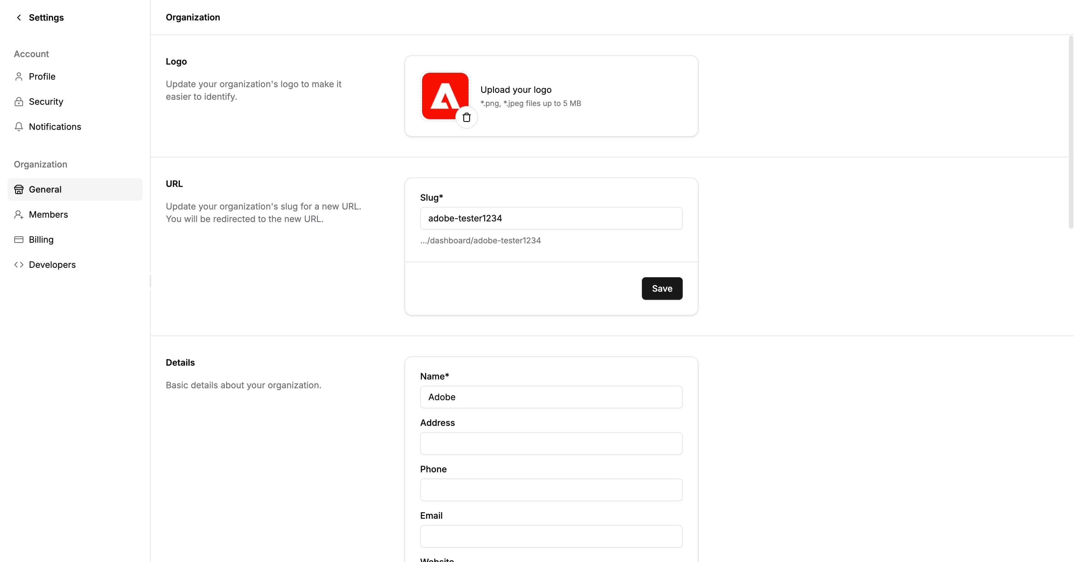 organization general settings