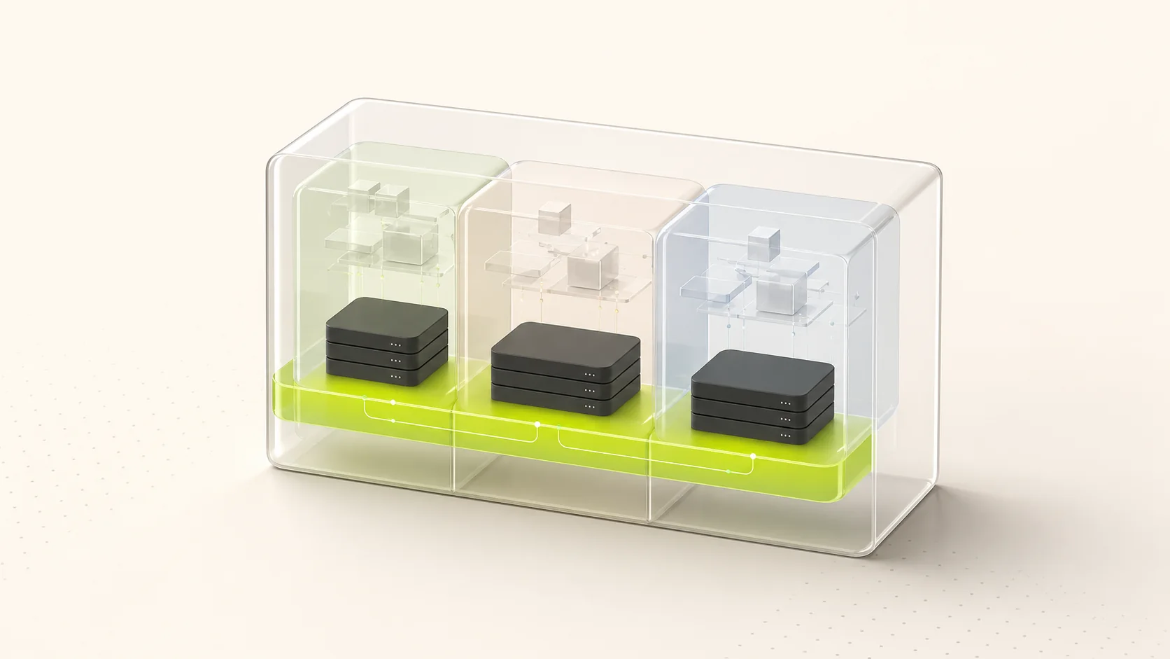 Three tenant compartments inside one shared application