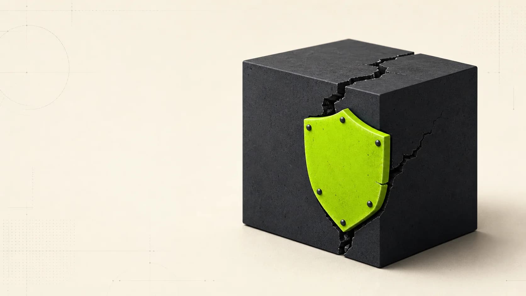 A fractured application cube receiving a security shield patch