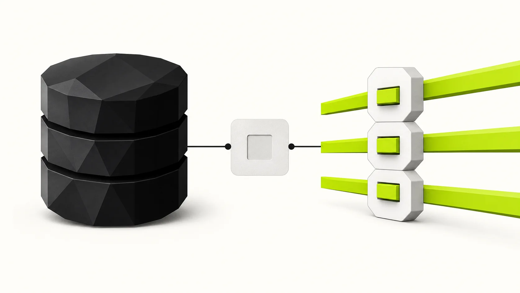Two database systems compared across a central divide