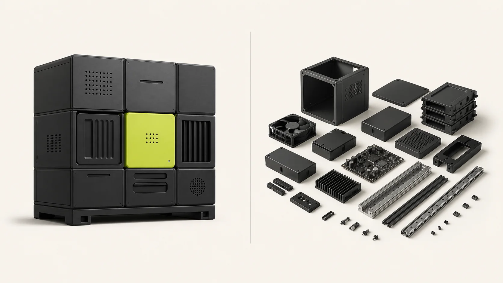 A finished modular application beside loose components