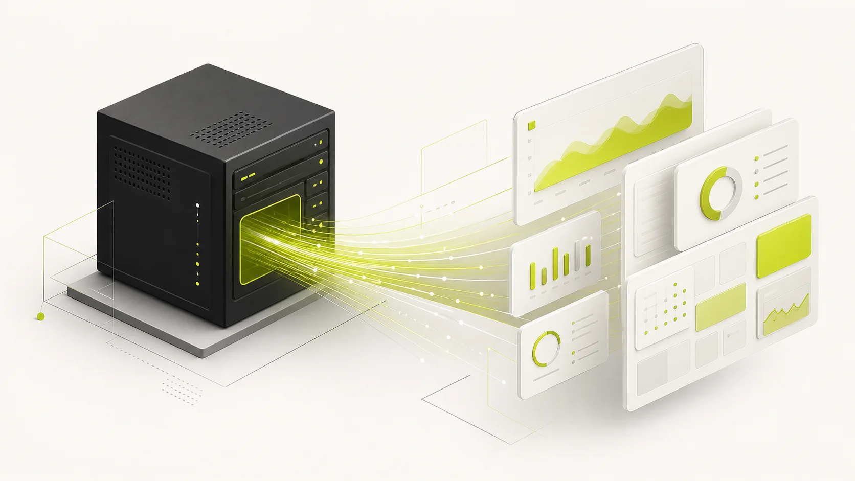 A server cube delivering assembled dashboard panels