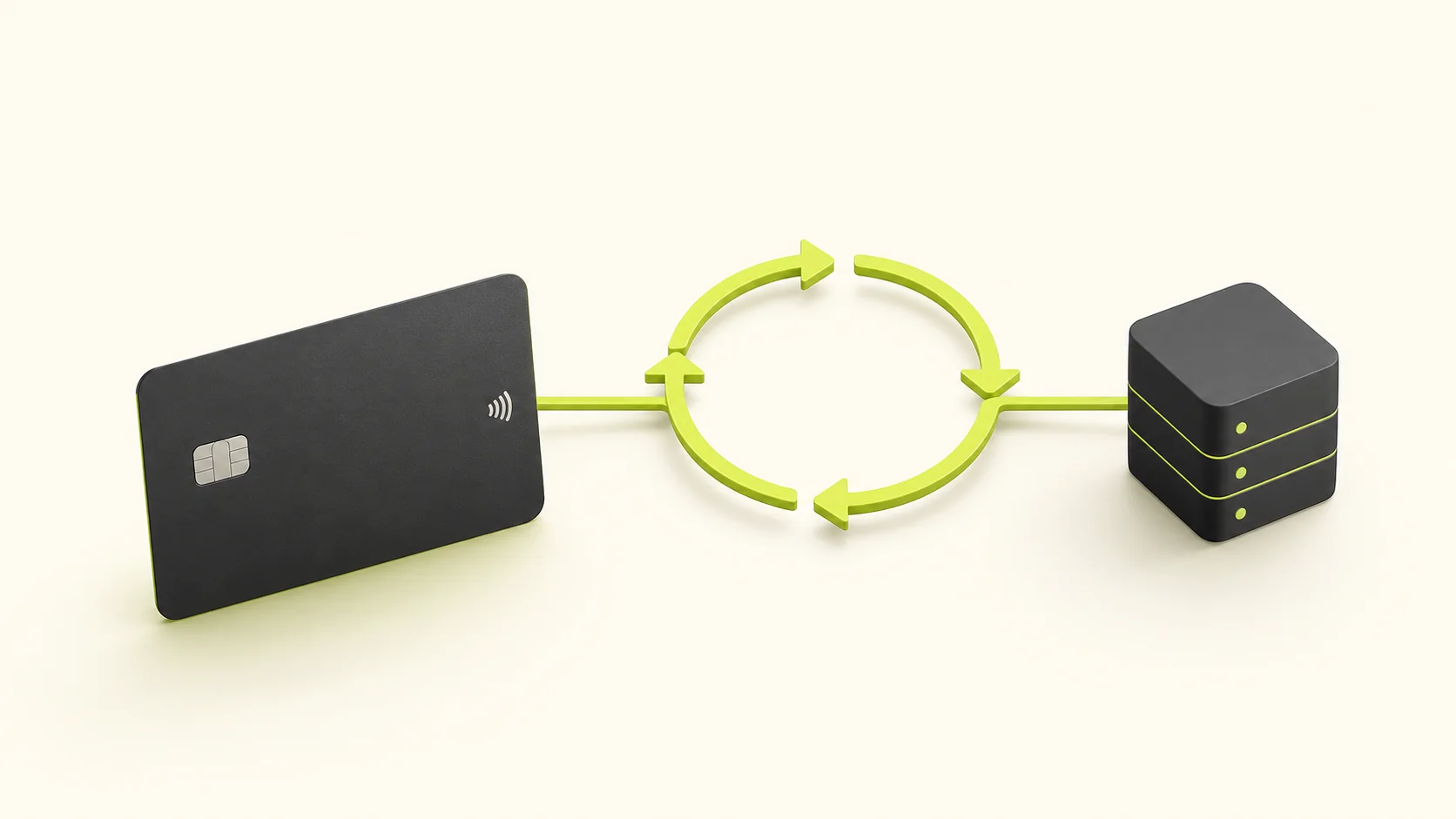 A payment card connected to a subscription cycle and database