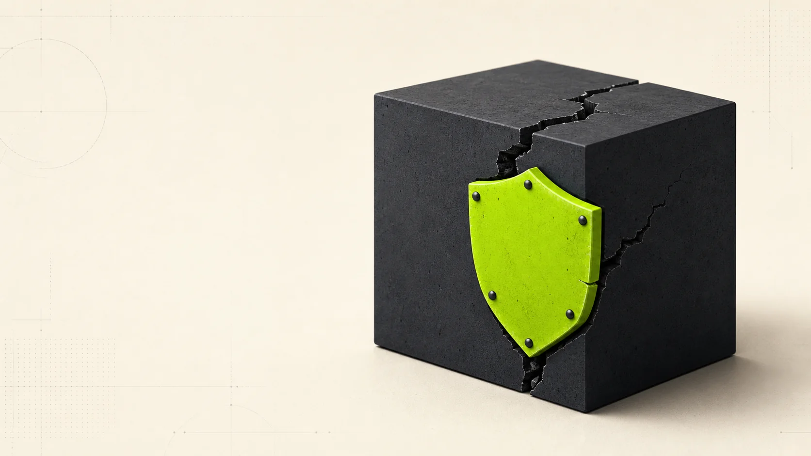 A fractured application cube receiving a security shield patch