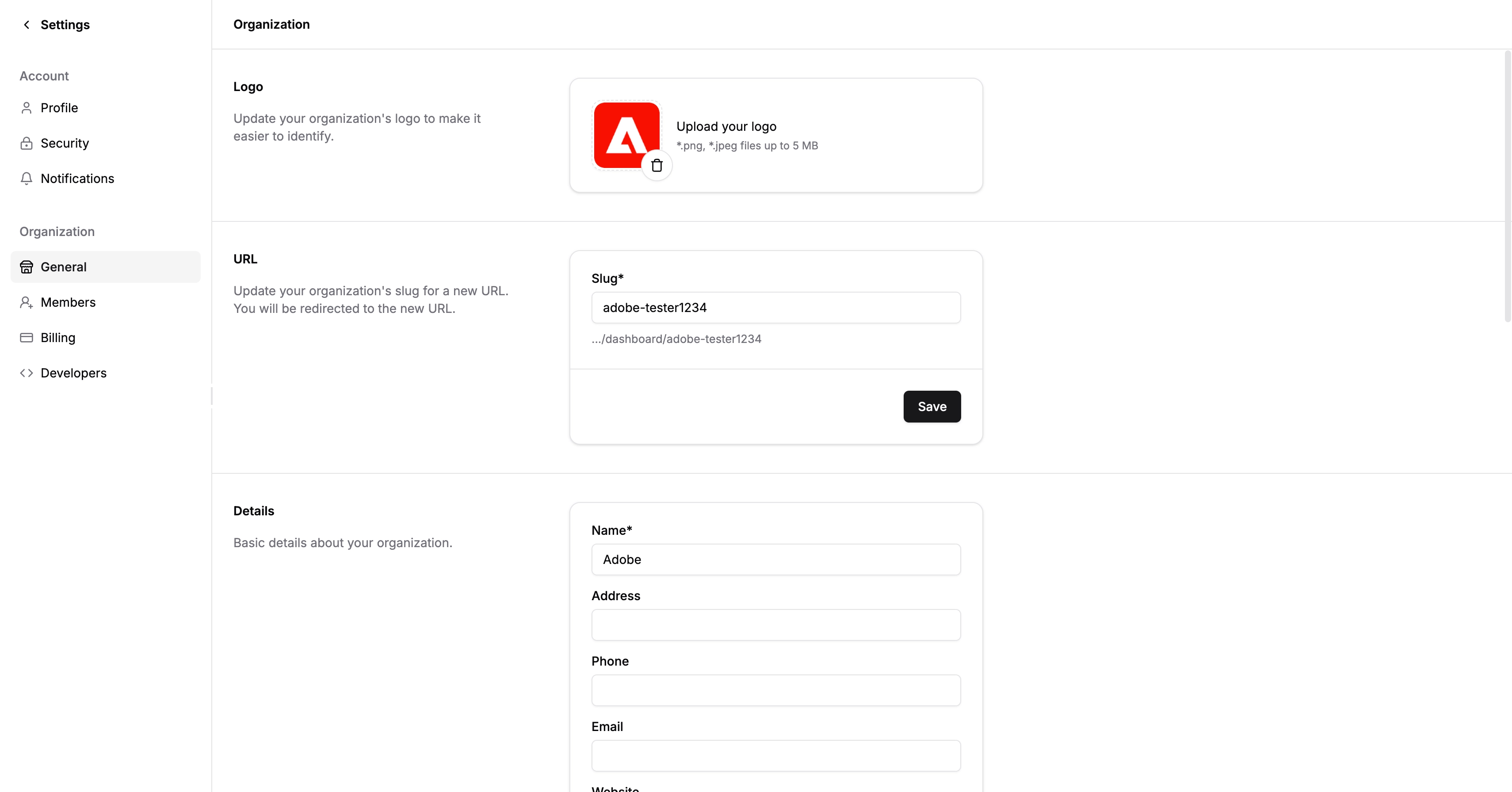 organization general settings